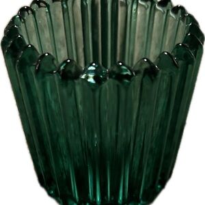 Vintage Indiana Evergreen Green Ribbed Votive Candle Holder Glass